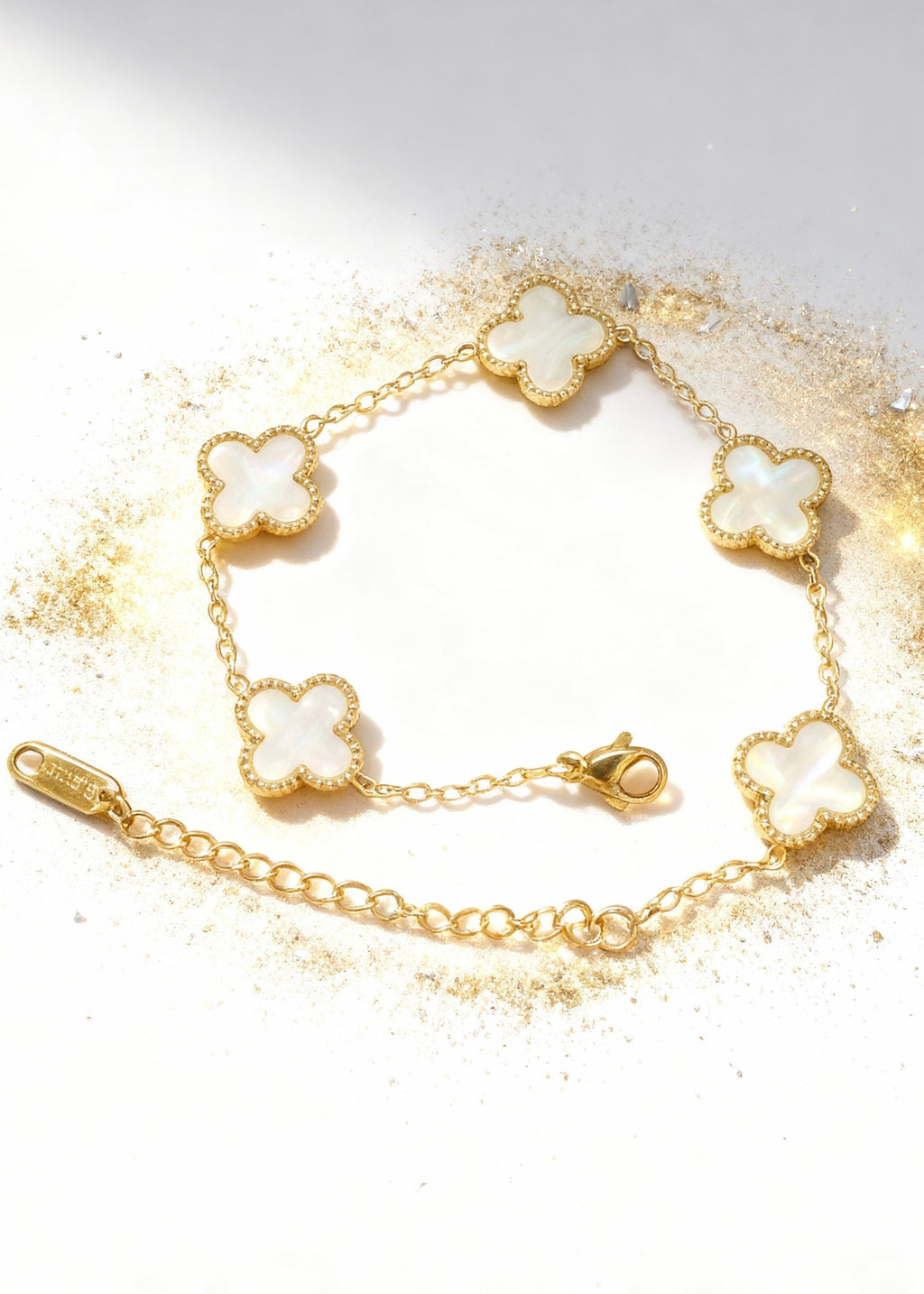 Pearl Gold Clover Bracelet "Adjustable"