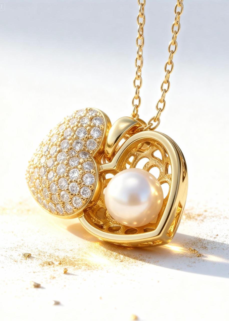 Open Heart Pearl Pendant "Adjustable Chain"