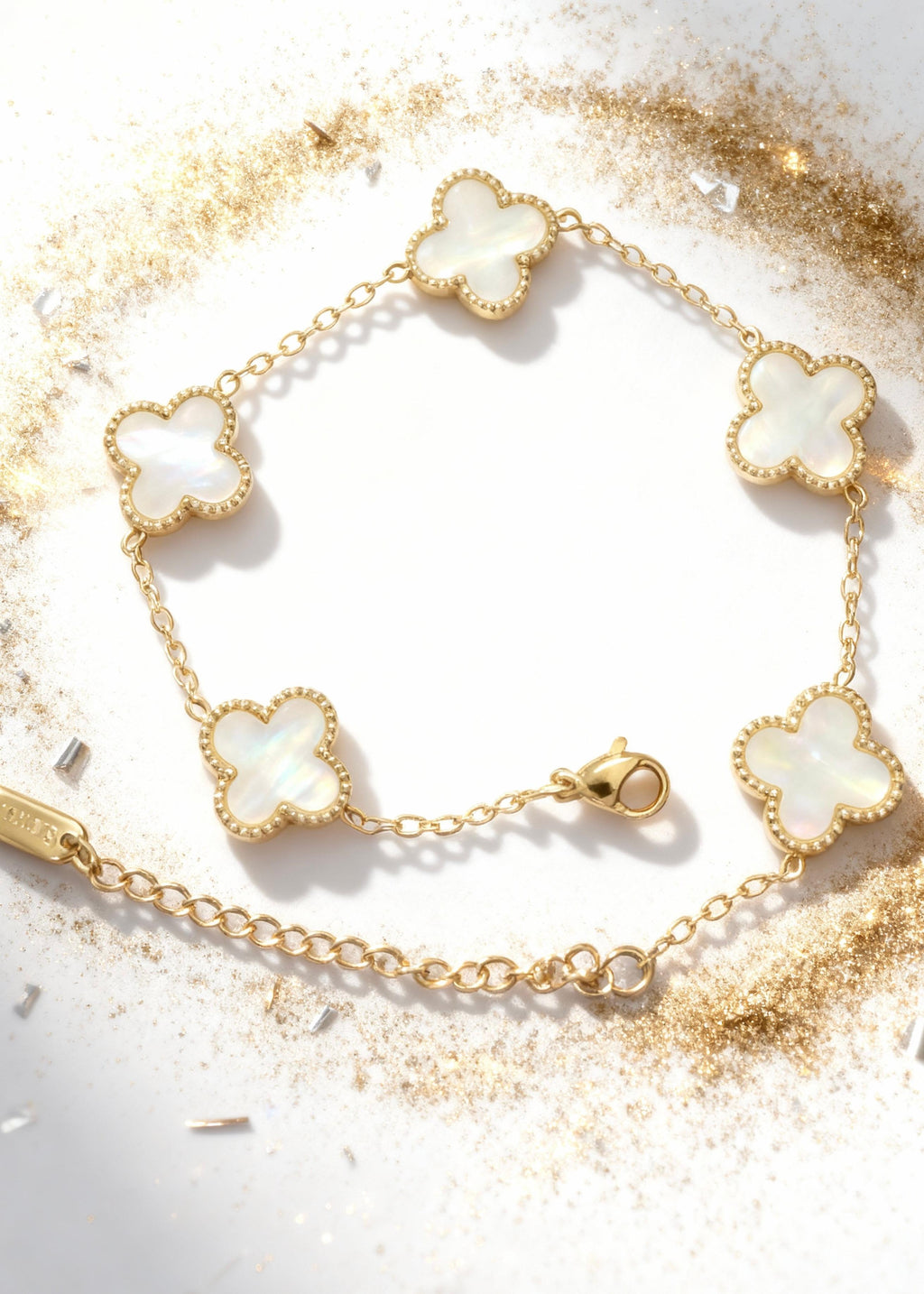 Pearl Gold Clover Bracelet "Adjustable"